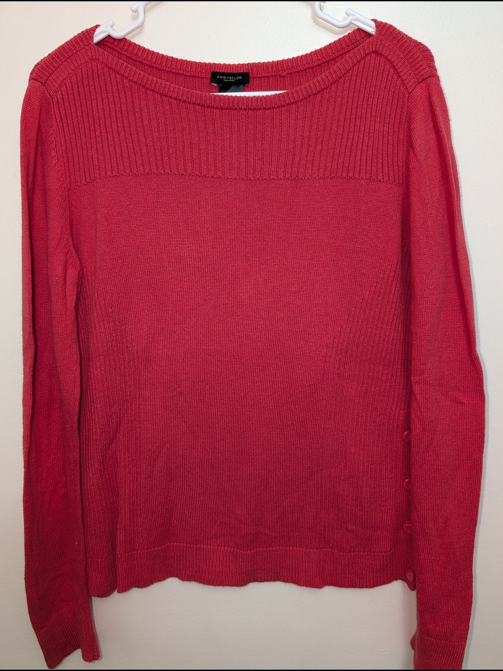 Ann Taylor Factory Coral Scoopneck Ribbed Yoke Sweater Size Large